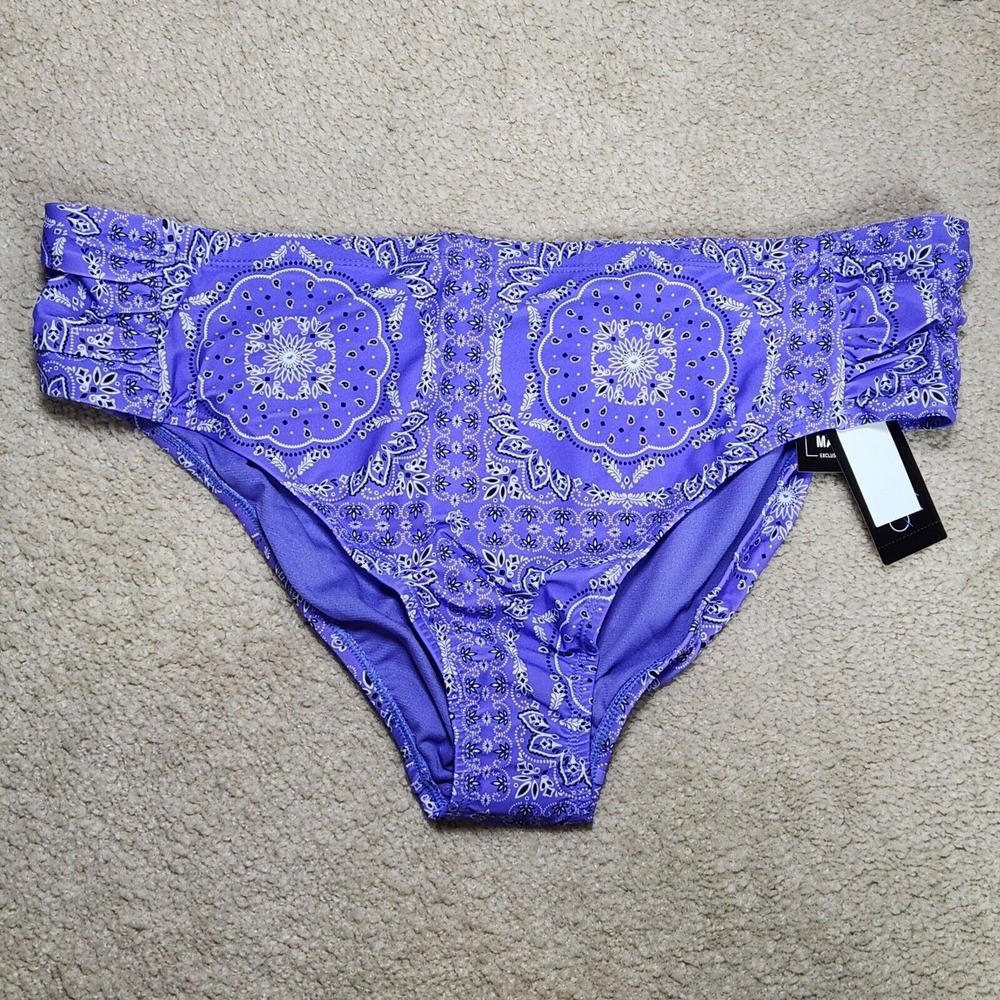 California Waves Plus Purple Mid High Rise Ruched Swimsuit Bottoms Sz 1X (16/18)